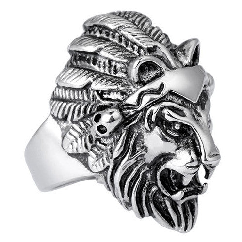 Wholesale Brand Jewelry Stainless Steel Lion Head Rings For Men Punk Rock Cool Male Ring Retro Chunky Big Wide Rings Accessory