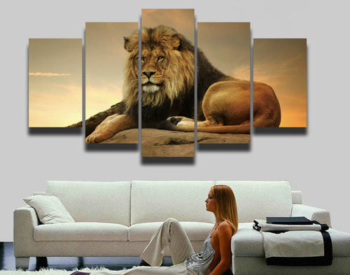 High Quality ! Printed lion picture animal Modular canvas painting 5 panels wall art home decor for baby room Canvas art poster