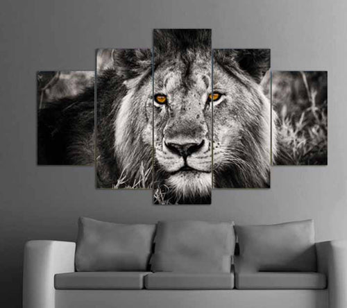5 panel large Hd printed oil painting white gray lion poster canvas print home decorativve wall art picture for living room F402