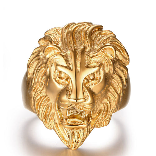 Gold men ring yellow gold filled Lion head design 316L stainless steel men's ring biker men jewelry
