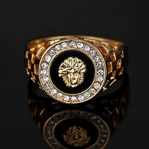 Fashion Gold Sivler Plated CZ Crystal Superhero Black Lion Men Ring Man Male Finger Ring Animal Anel masculino bague homme