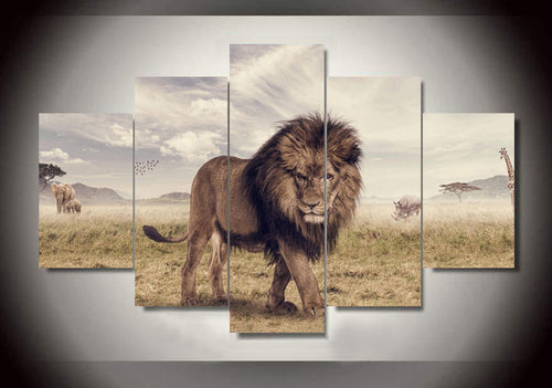 Wall Art Printed Animals Lion Group Painting by Numbers Room Decor Print Poster Picture Canvas Poster Unframed 5 Pieces