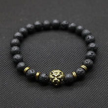 Wholesale Antique Gold Plated Buddha Leo Lion Head Bracelet Black Lava Stone Beaded Bracelets For Men Women Pulseras Hombre N4-3