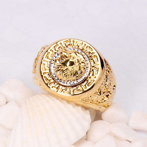 2016 New Fashion Vintage Male Lion Head Punk And Eagle Ring Men Gold Plated Filled Wedding Party Rings For Gift