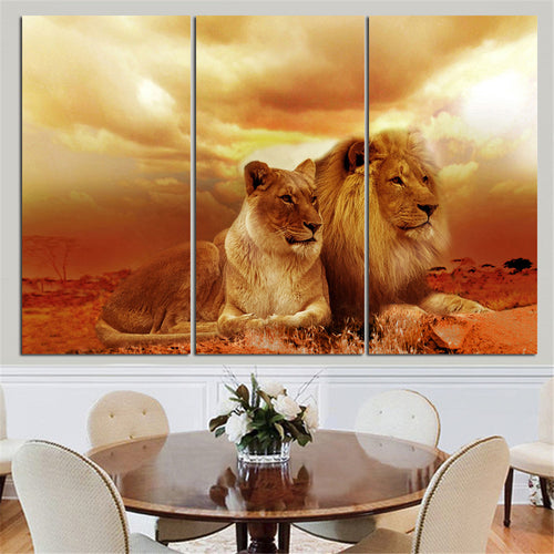 No Frame Animal Oil Painting Lion King Posters Wall Art and Prints Home Decor Mordern Canvas Pictures for Living Room 3 Pieces