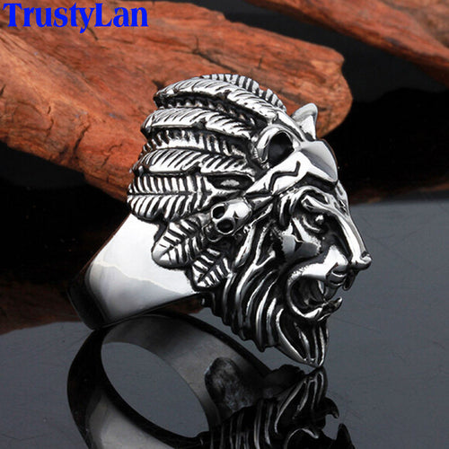TrustyLan Titanium Steel Lion Head Rings For Men Allergy Free Punk Rock Jewelry Non-Mainstream Cool Mens Rings Party Accessory