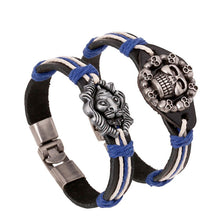 Lovers' Jewelry Punk Genuine Leather Strap Charm Bracelets Gothic Skull Lion Bracelet For Women Men Couples Bracelet Accessories
