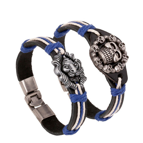 Lovers' Jewelry Punk Genuine Leather Strap Charm Bracelets Gothic Skull Lion Bracelet For Women Men Couples Bracelet Accessories