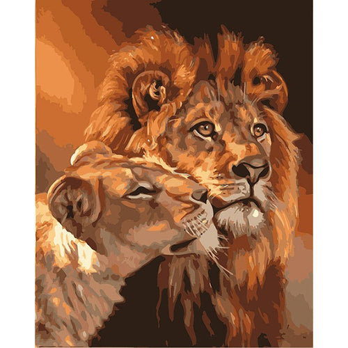 Frameless The Lion Familly Animals DIY Painting By Numbers Acrylic Wall Art Picture Hand Painted Oil Painting Unique Gift 40x50