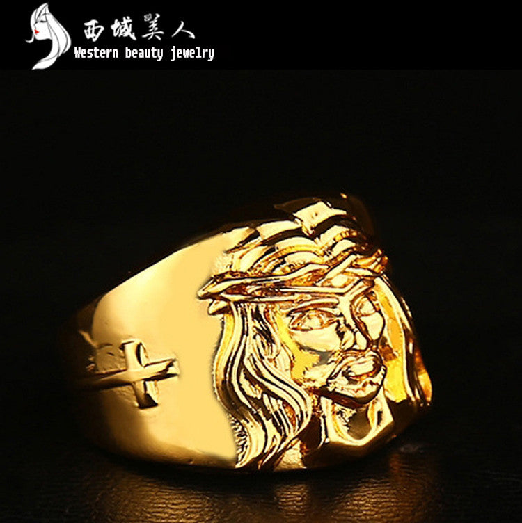 Retail 1 Pcs 2017 Men's High Quality New 24K Gold Plated Lion Wedding Ring Hip Hop Jewelry 1 Piece