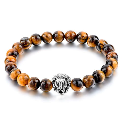 2016 Gold Leo Lion Head Bracelet 8mm Black Lava Beaded Natural Stone Bracelets For Women And Men Jewelry Pulseras SBR160001