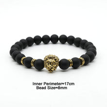 Wholesale Antique Gold Plated Buddha Leo Lion Head Bracelet Black Lava Stone Beaded Bracelets For Men Women Pulseras Hombre N4-3