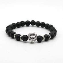 Wholesale Antique Gold Plated Buddha Leo Lion Head Bracelet Black Lava Stone Beaded Bracelets For Men Women Pulseras Hombre N4-3