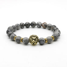 Antique Gold and Silver Plated Leo Lion Head Bracelet Men Black Lava Stone Beads Charm Bracelets Jewelry Masculino Plusera M4-3