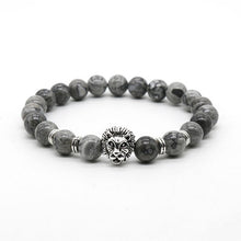 Antique Gold and Silver Plated Leo Lion Head Bracelet Men Black Lava Stone Beads Charm Bracelets Jewelry Masculino Plusera M4-3