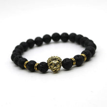 Antique Gold and Silver Plated Leo Lion Head Bracelet Men Black Lava Stone Beads Charm Bracelets Jewelry Masculino Plusera M4-3