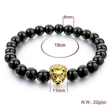 2016 Gold Leo Lion Head Bracelet 8mm Black Lava Beaded Natural Stone Bracelets For Women And Men Jewelry Pulseras SBR160001