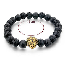 2016 Gold Leo Lion Head Bracelet 8mm Black Lava Beaded Natural Stone Bracelets For Women And Men Jewelry Pulseras SBR160001