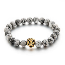 2016 Gold Leo Lion Head Bracelet 8mm Black Lava Beaded Natural Stone Bracelets For Women And Men Jewelry Pulseras SBR160001