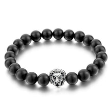 2016 Gold Leo Lion Head Bracelet 8mm Black Lava Beaded Natural Stone Bracelets For Women And Men Jewelry Pulseras SBR160001