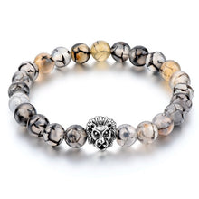 2016 Gold Leo Lion Head Bracelet 8mm Black Lava Beaded Natural Stone Bracelets For Women And Men Jewelry Pulseras SBR160001