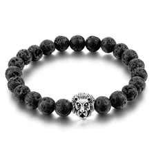 2016 Gold Leo Lion Head Bracelet 8mm Black Lava Beaded Natural Stone Bracelets For Women And Men Jewelry Pulseras SBR160001