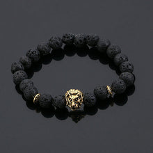 Fashion Jewelry Gold Plated Buddha Leo Lion Head Bracelet Black Lava Stone Beaded Bracelets Pulseras Hombre For Men Women