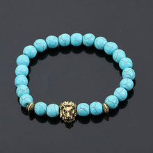 Fashion Jewelry Gold Plated Buddha Leo Lion Head Bracelet Black Lava Stone Beaded Bracelets Pulseras Hombre For Men Women