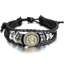 2015 Europe Punk Hand Made Braided Charm Bracelet Bangles Gold Lion Head Wristband Cuff Leather Bracelet For Men Adjustable