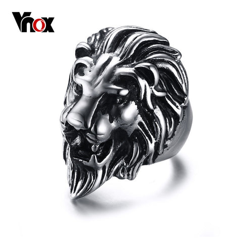 Vnox Men's Lion Rings Stainless Steel Rock Punk Rings for Men Jewelry