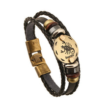 12 Style! Hot Sales Constellation Bracelet Lion Head Bracelet Black Leather Beaded Bracelets For Men Women Pulseras Hombre