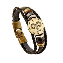 12 Style! Hot Sales Constellation Bracelet Lion Head Bracelet Black Leather Beaded Bracelets For Men Women Pulseras Hombre