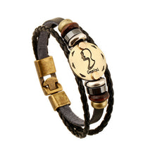 12 Style! Hot Sales Constellation Bracelet Lion Head Bracelet Black Leather Beaded Bracelets For Men Women Pulseras Hombre