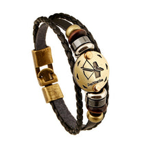 12 Style! Hot Sales Constellation Bracelet Lion Head Bracelet Black Leather Beaded Bracelets For Men Women Pulseras Hombre
