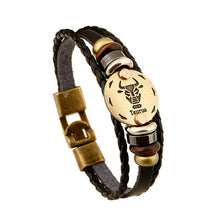 12 Style! Hot Sales Constellation Bracelet Lion Head Bracelet Black Leather Beaded Bracelets For Men Women Pulseras Hombre