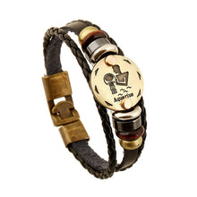 12 Style! Hot Sales Constellation Bracelet Lion Head Bracelet Black Leather Beaded Bracelets For Men Women Pulseras Hombre
