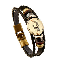 12 Style! Hot Sales Constellation Bracelet Lion Head Bracelet Black Leather Beaded Bracelets For Men Women Pulseras Hombre