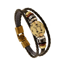 12 Style! Hot Sales Constellation Bracelet Lion Head Bracelet Black Leather Beaded Bracelets For Men Women Pulseras Hombre