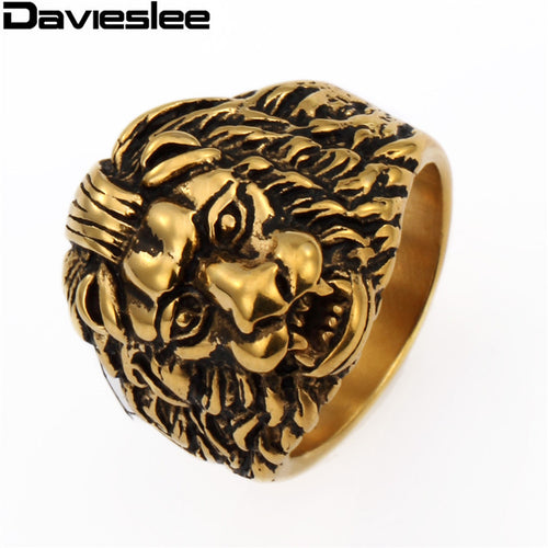Mens Mens Boys Yellow Gold Lion Ring  Stainless Steel US SIZE 6-15 LHR17