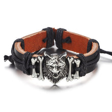 AOJUN 2017 New Men's Lion Tiger Head Bracelets & Bangles Genuine Leather Bracelet for Men Charm Jewelry Male Accessories SL972