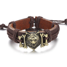 AOJUN 2017 New Men's Lion Tiger Head Bracelets & Bangles Genuine Leather Bracelet for Men Charm Jewelry Male Accessories SL972