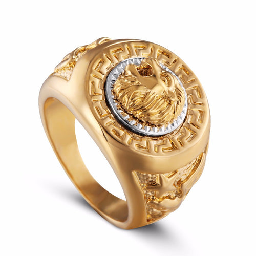 Hot Selling  gold Plated Nickle free Exquisite Engrave Lion head And Eagle Big Finger Jewelry Rings For Men And Women