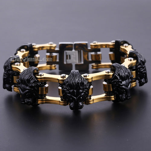 Davieslee Boys Mens Sport Lion Head Biker Motorcycle Chain 316L Stainless Steel Bracelet DLHB442-DLHB443