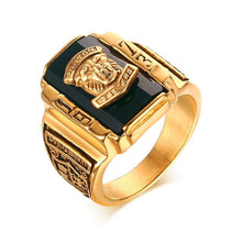 Vnox Men's Rock Punk Ring Gold-color Large Black CZ Stone Ring Men Jewelry Cool Lion Head School Party Rings