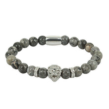 1PCS New Design Women and Men Beaded Bracelets Lion Head Charm with CZ Spacer Grey Imperial Jasper Stone Beads Bracelets Gift