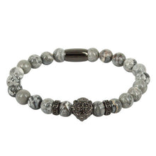 1PCS New Design Women and Men Beaded Bracelets Lion Head Charm with CZ Spacer Grey Imperial Jasper Stone Beads Bracelets Gift
