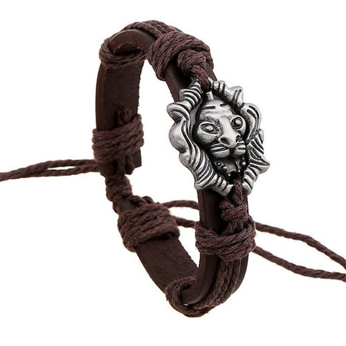 Popular Hemp Cord Leather Cuff Bracelet Vintage Lion Bracelet Real Leather Punk Animal Charm Bracelet Cool Jewelry For Men Women