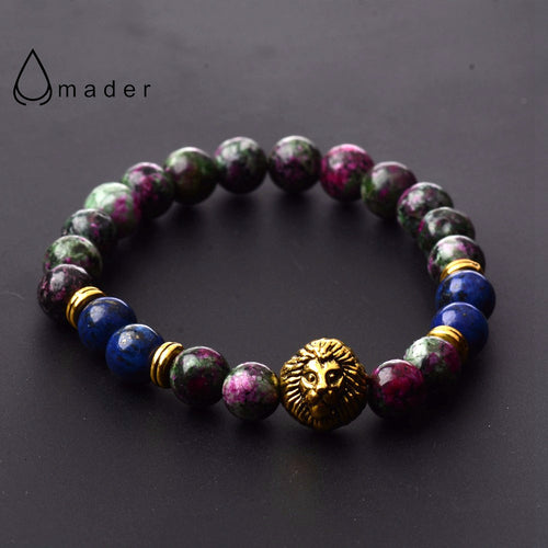 Unisex Trendy Golden Lion Head Energy stone Beads Bracelet Healthy Birthstone Trendy Yoga Bracelet AB527