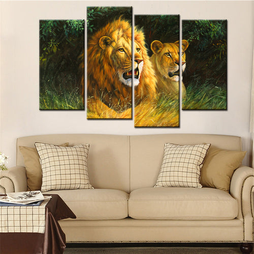 4 Panels Drop Shipping Unframed Home Decor Animal Lions Posters Modern Canvas Art Painting for Living Room Cuadros Modernos