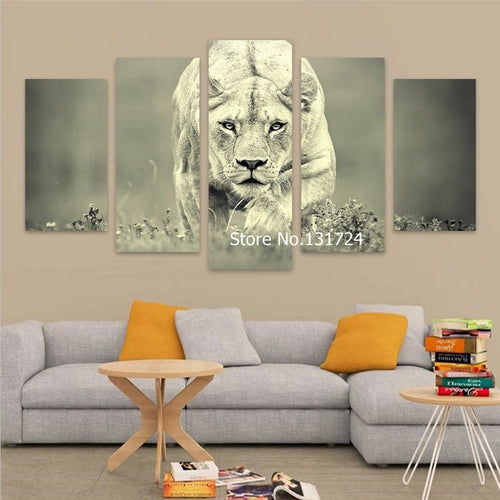 Frameless Modern 5Panel Print Canvas Painting Lion Posters Drawing On Wallpaper Art Modular Pictures For Home Quadro Decoration